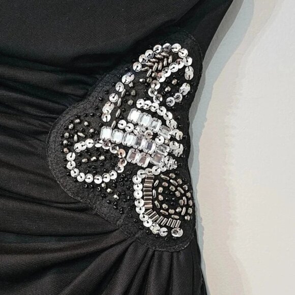 Black Jeweled Elegant Evening Mini Dress with train attached - Picture 3 of 6